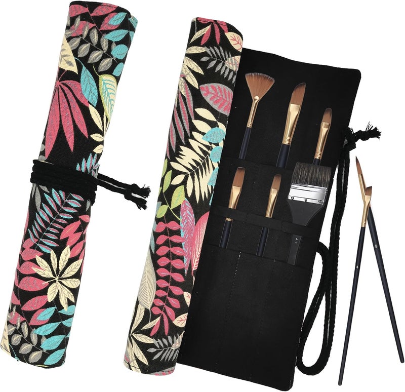 Funny live Paint Brush Holder Art Supplies, Artist Brush Holder & Art Supply Storage Organizer Roll-Up Case Bag, Protect Acrylic Oil Watercolor Paintbrushes (Leaves 20 Slot Pockets) - Image 1